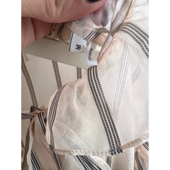 Sandro Cuba To Paris Maki Sheer Overlay Striped Silk Midi Dress Blush Women's 38 - Picture 10 of 13